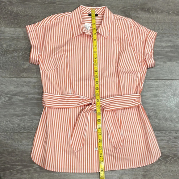 NWT Talbots Tie Waist Button Front Striped Orange and White Short Sleeve 2P - Picture 10 of 15